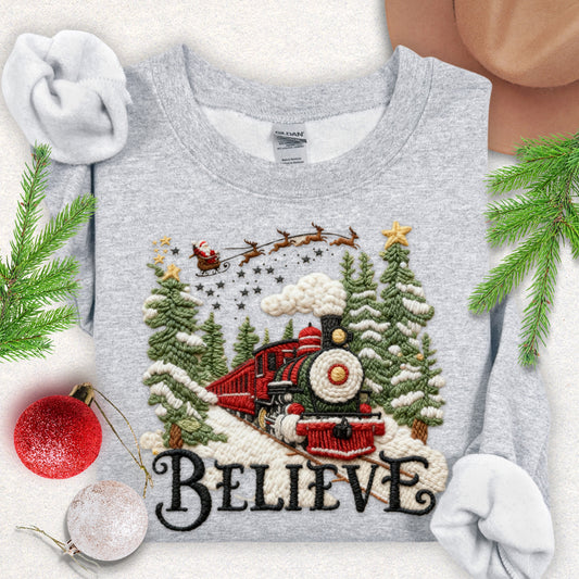 Faux Yarn Believe Christmas Train Sweatshirt