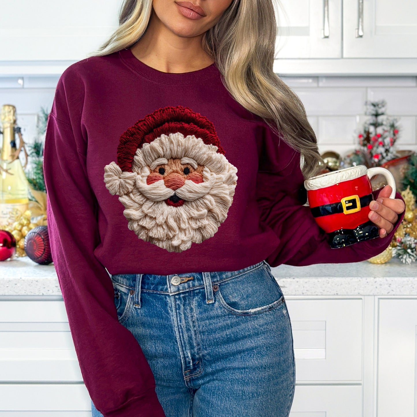 Faux Yarn Jolly Santa Sweatshirt