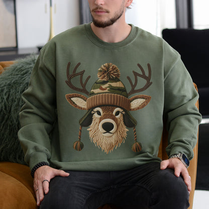Faux Yarn Winter Buck with Pom Beanie Sweatshirt