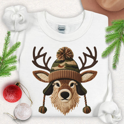 Faux Yarn Winter Buck with Pom Beanie Sweatshirt