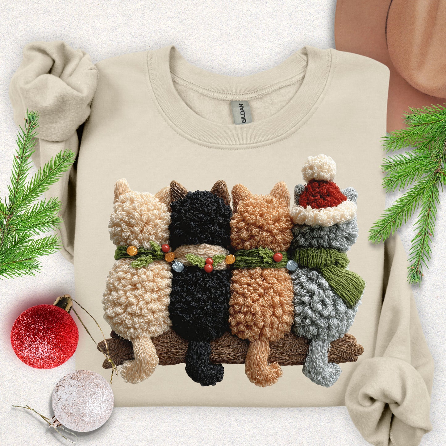 Faux Yarn Cozy Christmas Cats Sweatshirt