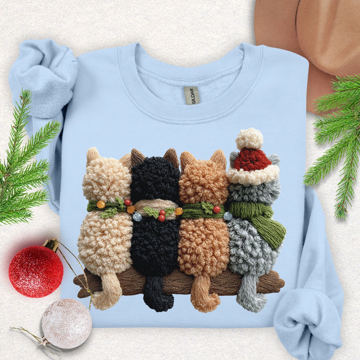 Faux Yarn Cozy Christmas Cats Sweatshirt