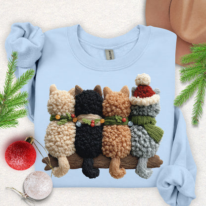 Faux Yarn Cozy Christmas Cats Sweatshirt