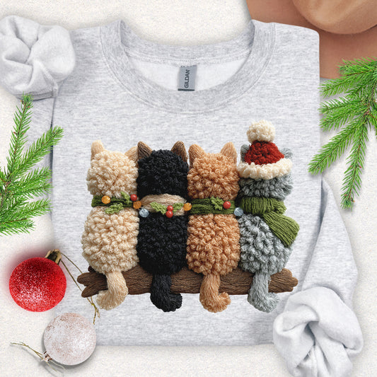 Faux Yarn Cozy Christmas Cats Sweatshirt