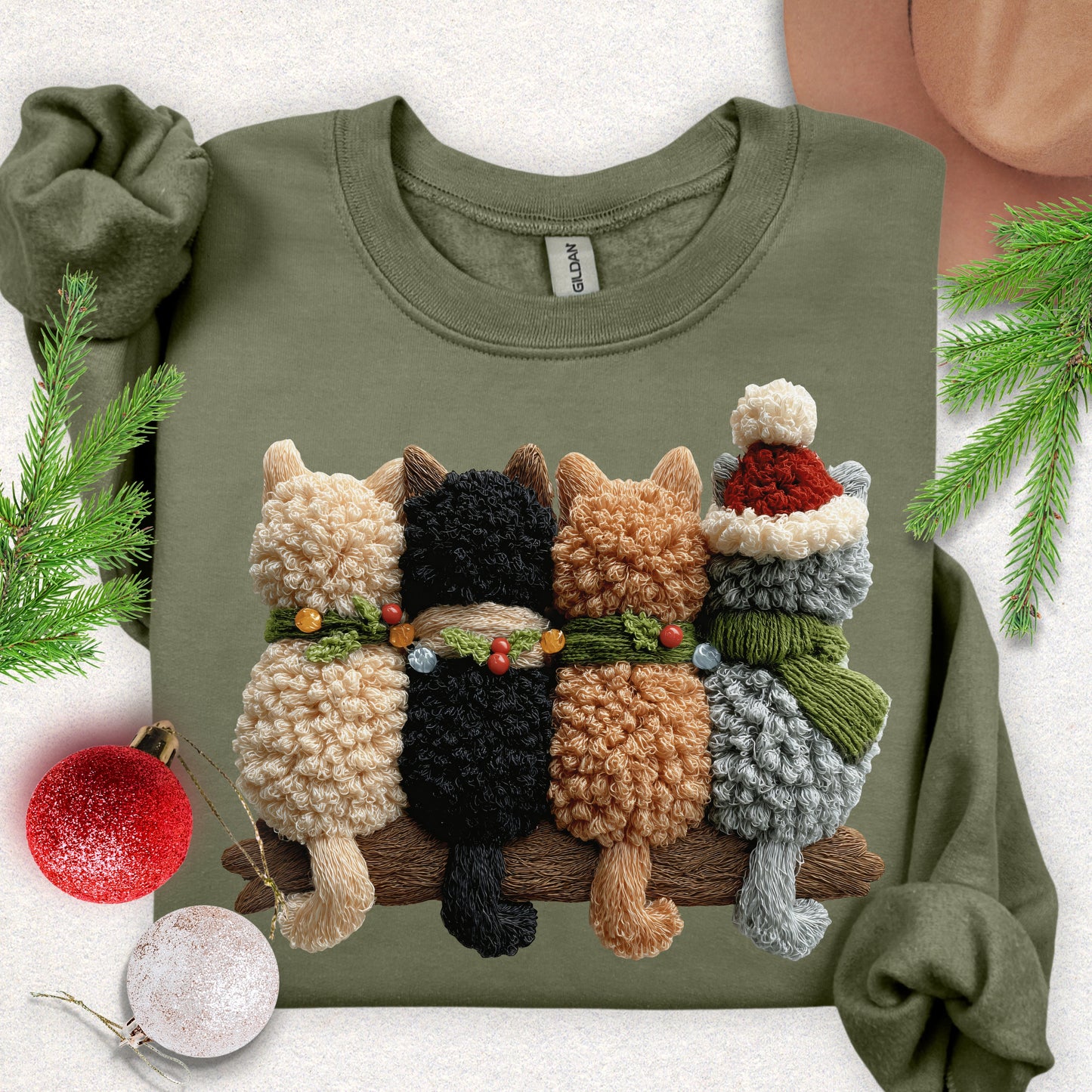 Faux Yarn Cozy Christmas Cats Sweatshirt