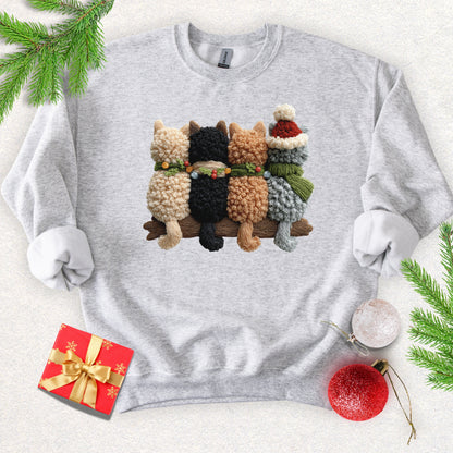 Faux Yarn Cozy Christmas Cats Sweatshirt