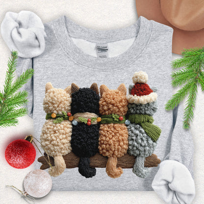 Faux Yarn Cozy Christmas Cats Sweatshirt
