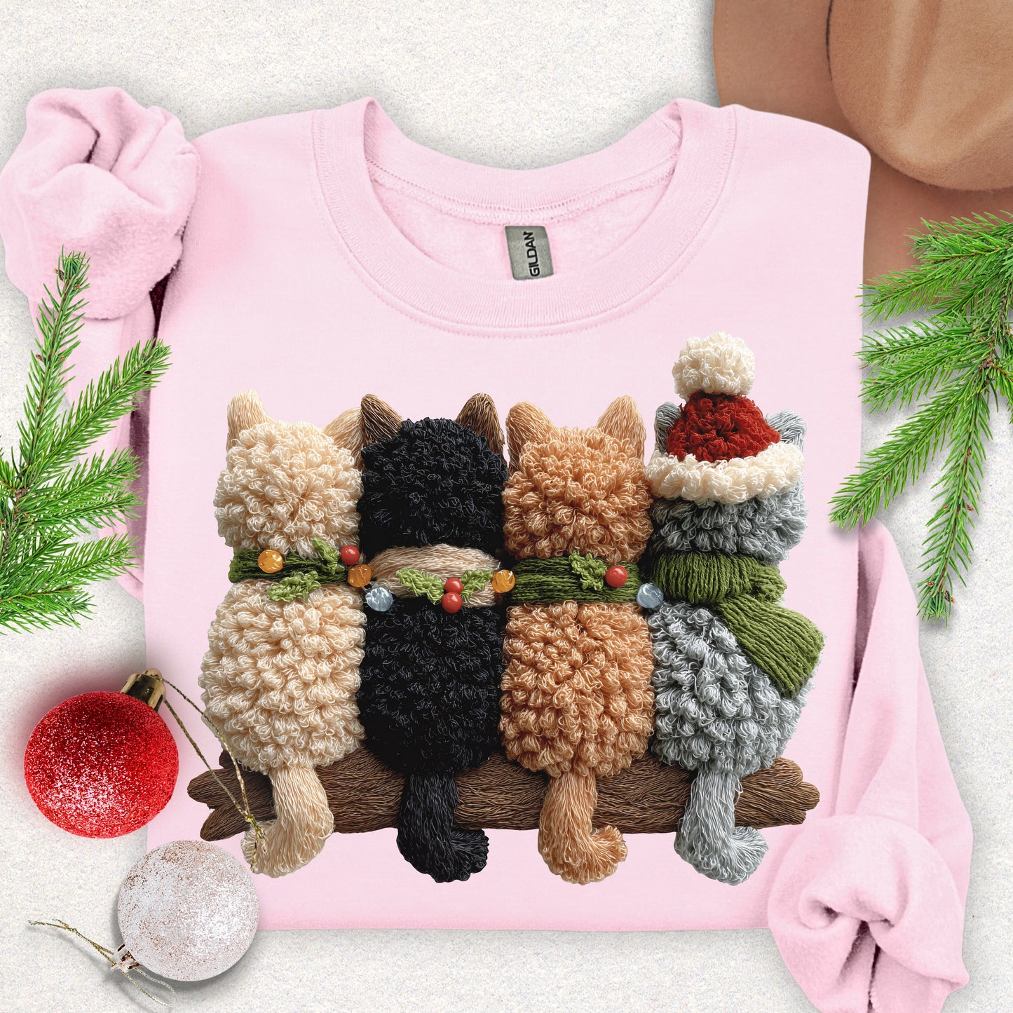Faux Yarn Cozy Christmas Cats Sweatshirt