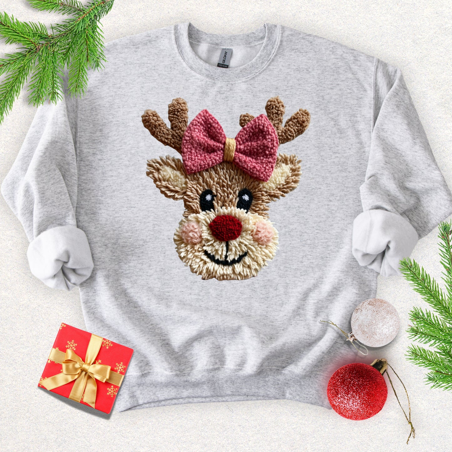 Faux Yarn Cute Christmas Reindeer