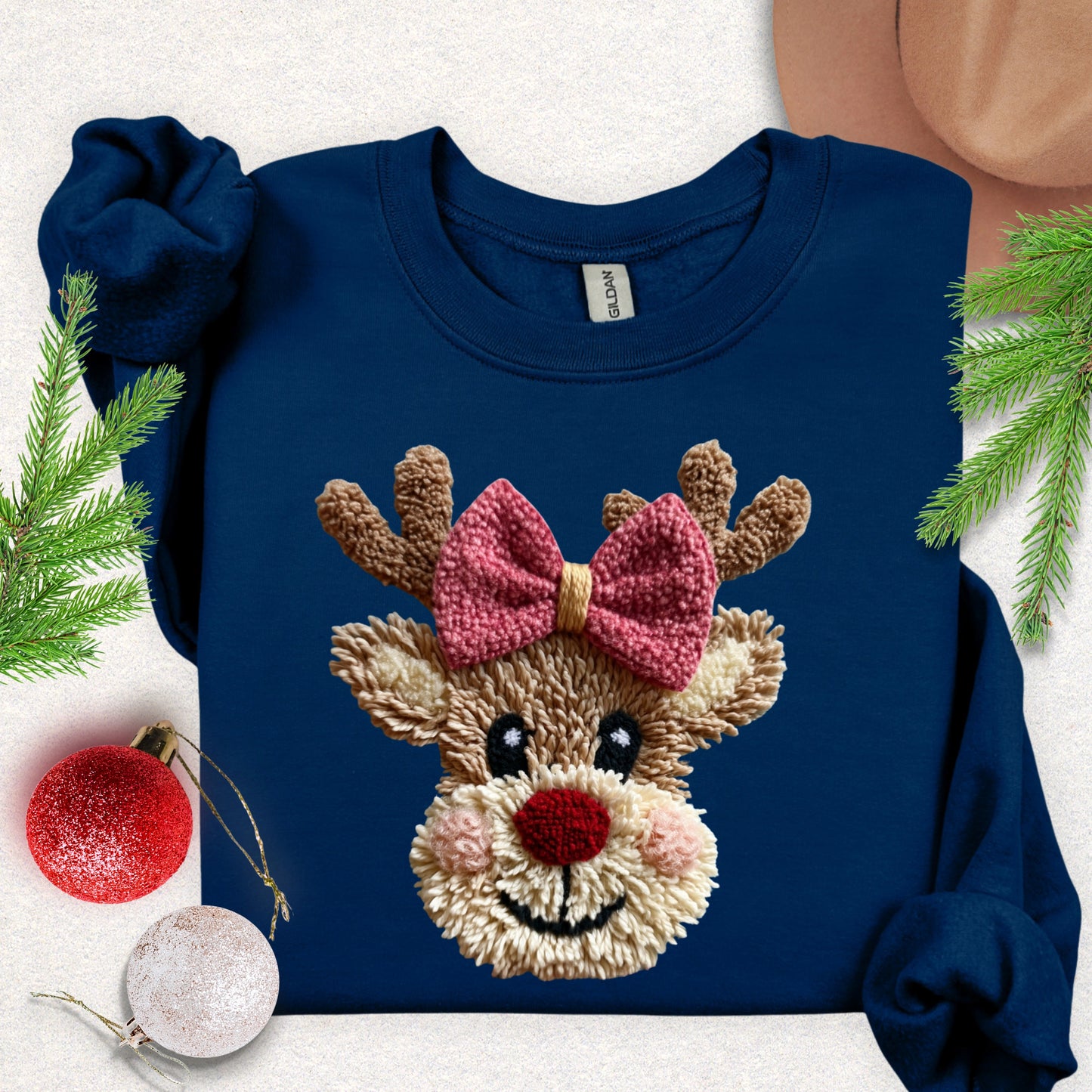 Faux Yarn Cute Christmas Reindeer