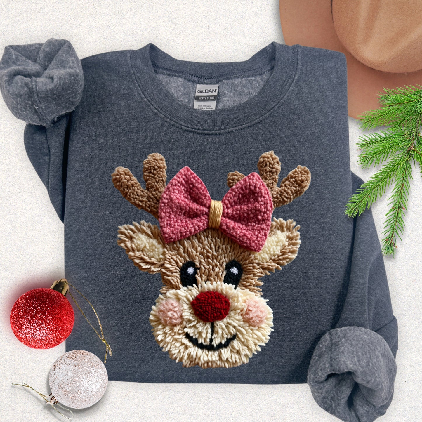 Faux Yarn Cute Christmas Reindeer