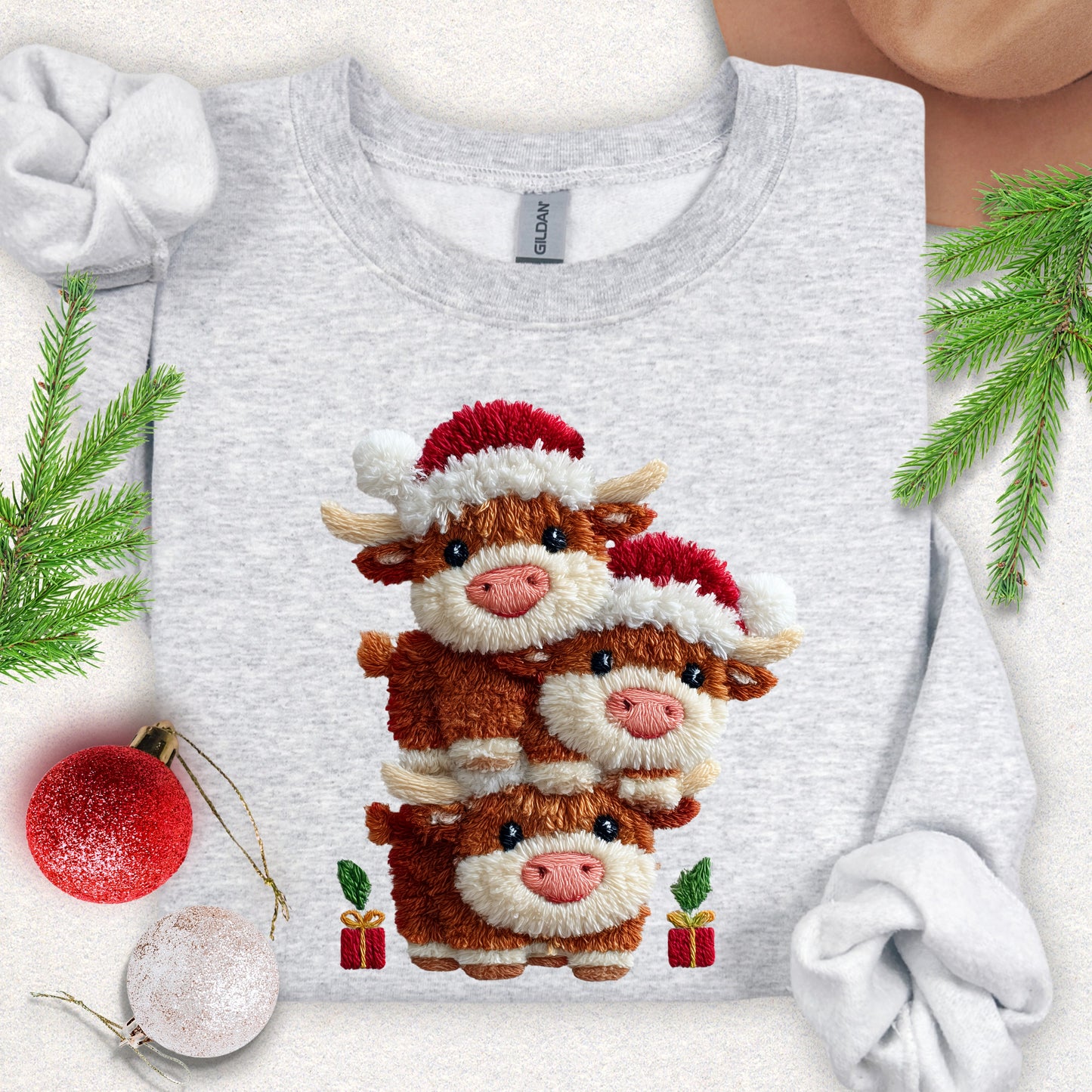 Faux Yarn Christmas Highland Cows Sweatshirt