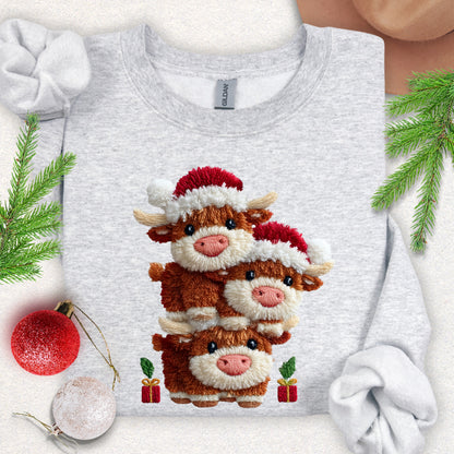 Faux Yarn Christmas Highland Cows Sweatshirt