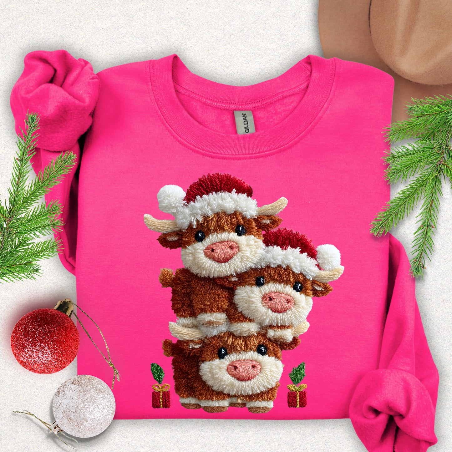 Faux Yarn Christmas Highland Cows Sweatshirt