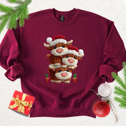Faux Yarn Christmas Highland Cows Sweatshirt