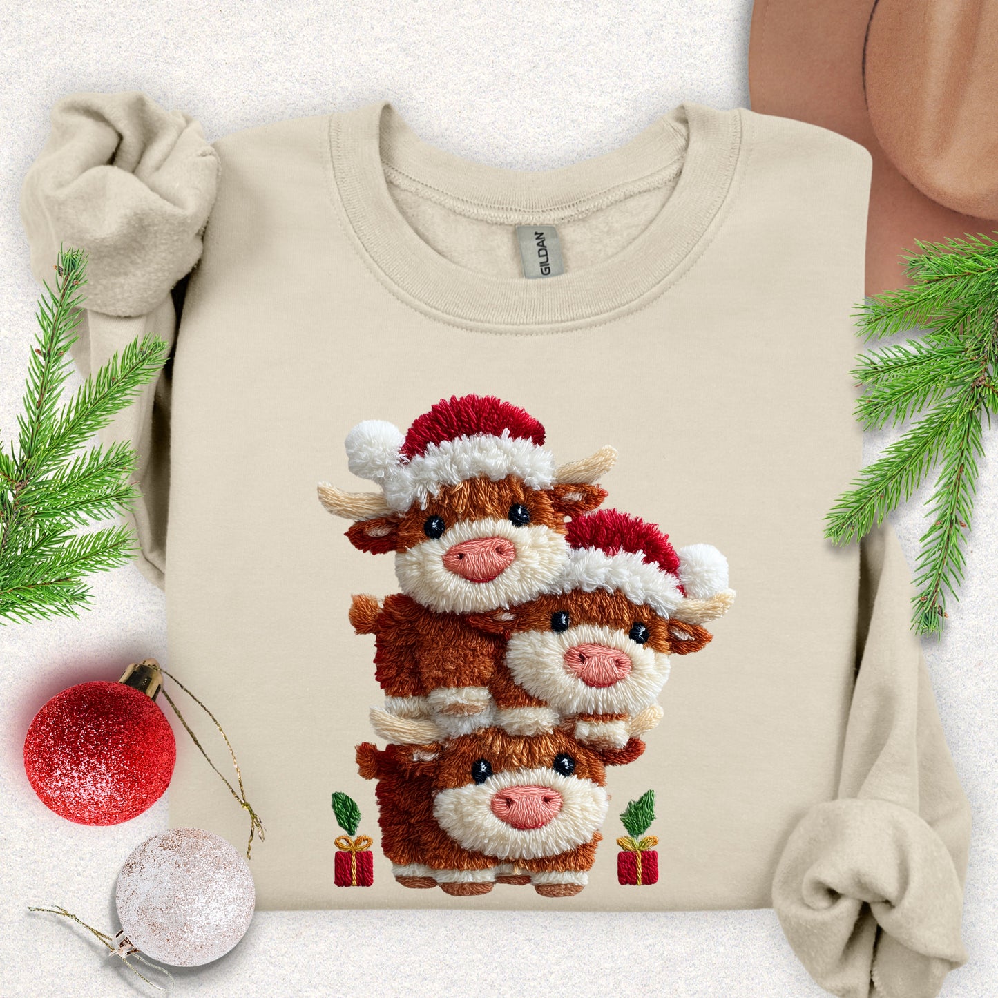 Faux Yarn Christmas Highland Cows Sweatshirt