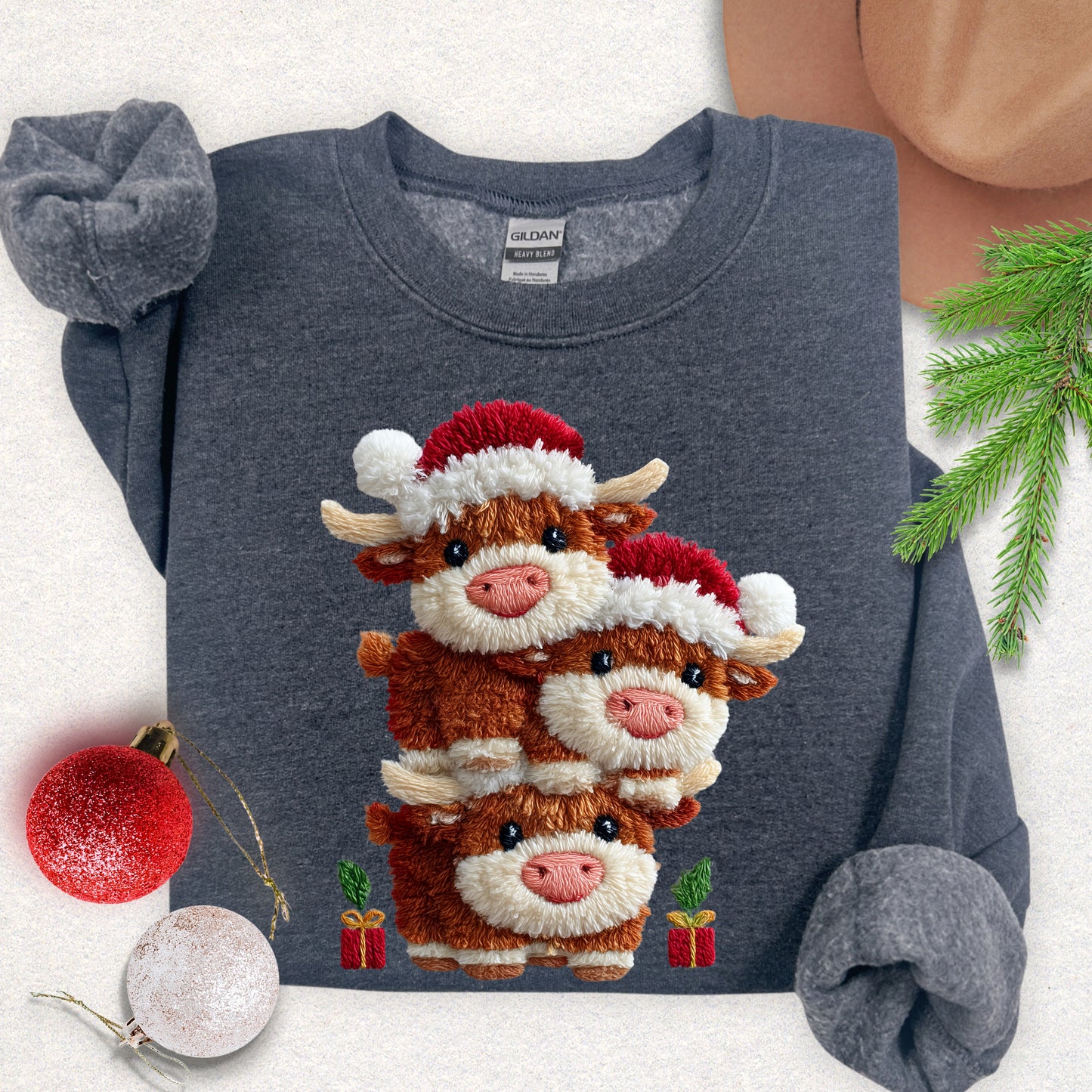 Faux Yarn Christmas Highland Cows Sweatshirt