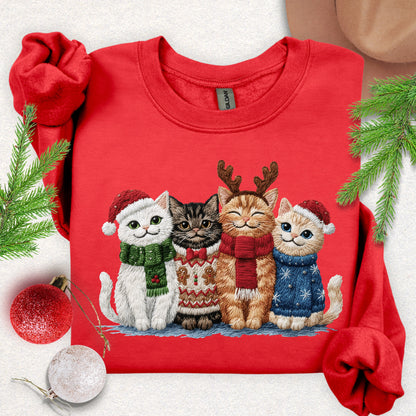 Faux Embroidery Christmas Meow Crew Sweatshirt