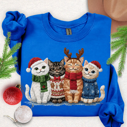 Faux Embroidery Christmas Meow Crew Sweatshirt
