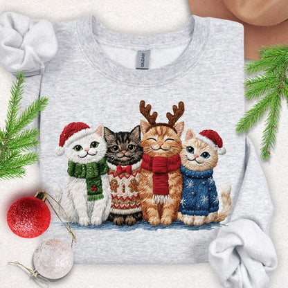 Faux Embroidery Christmas Meow Crew Sweatshirt