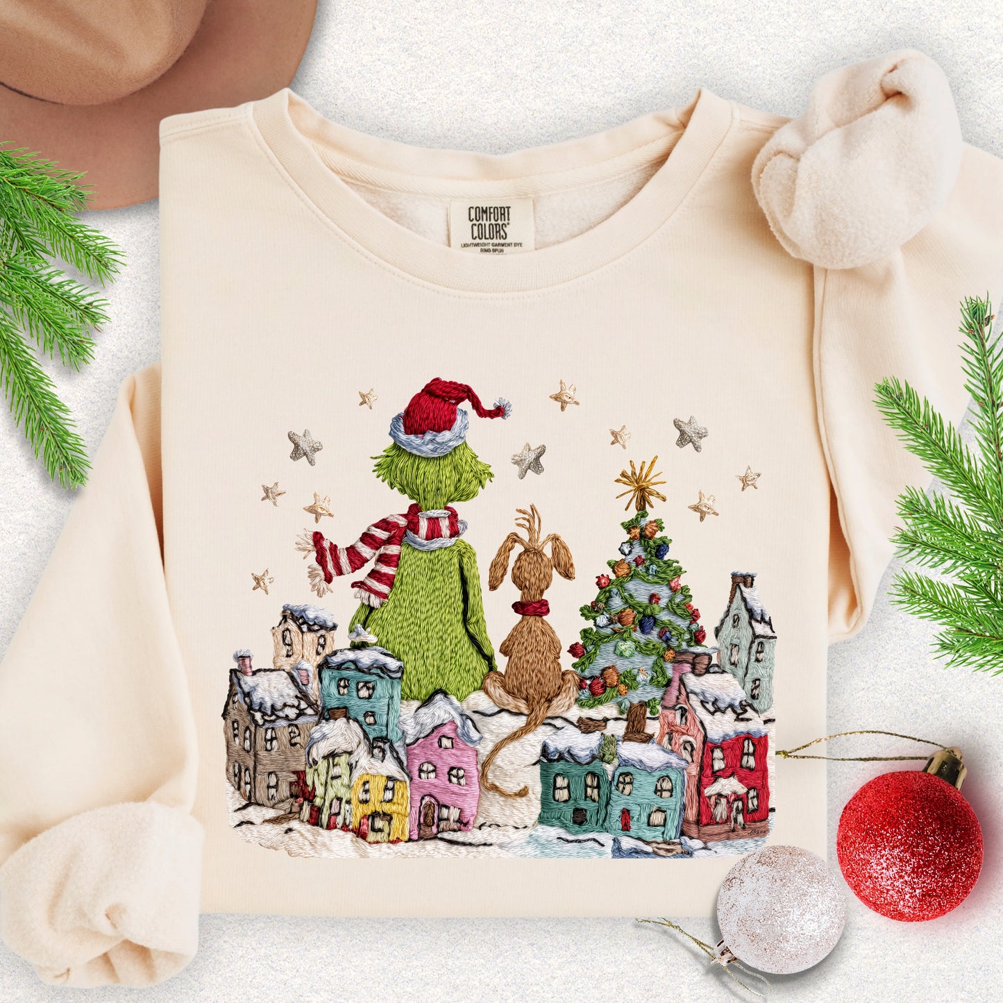 Faux Yarn Christmas Village Lightweight Sweatshirt