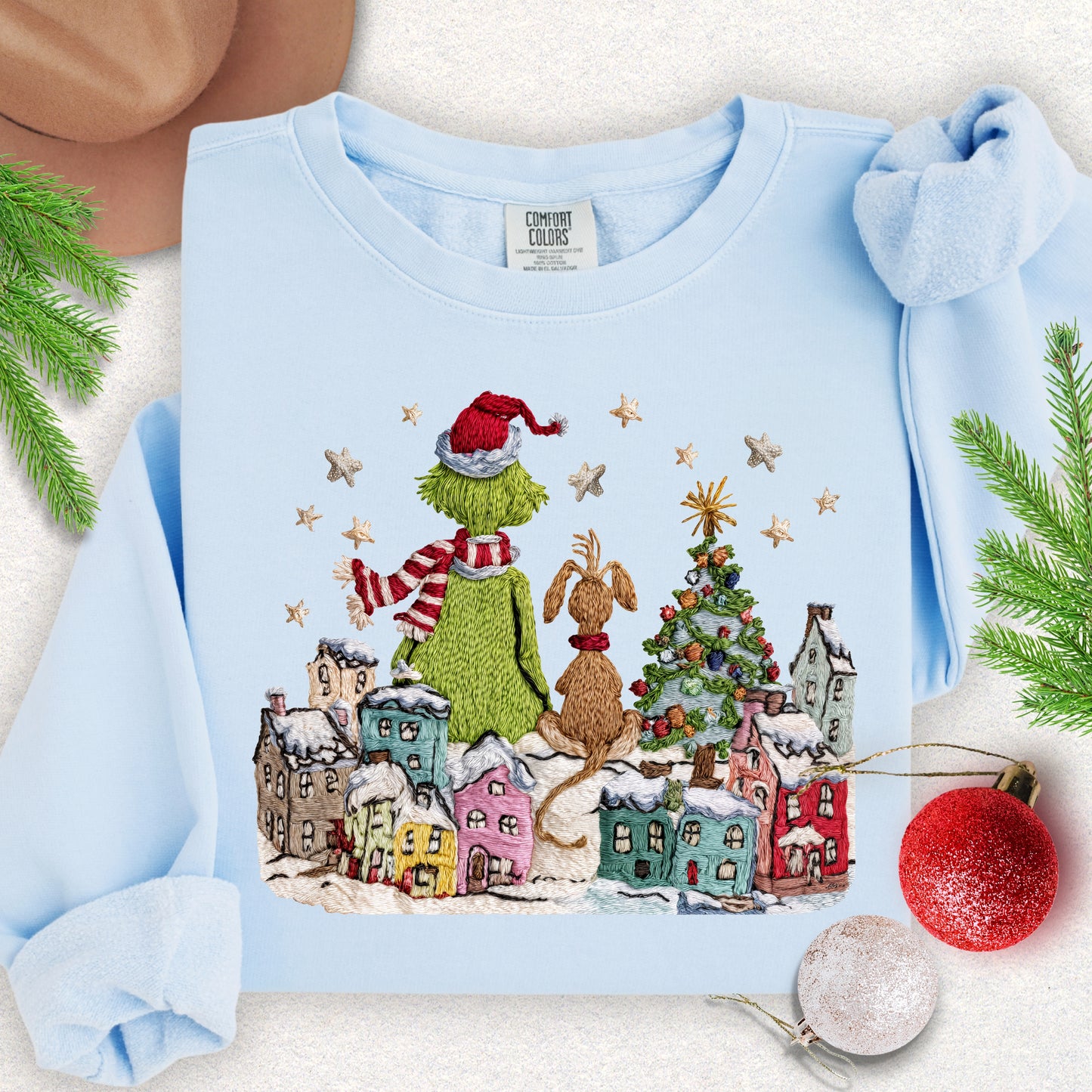 Faux Yarn Christmas Village Lightweight Sweatshirt