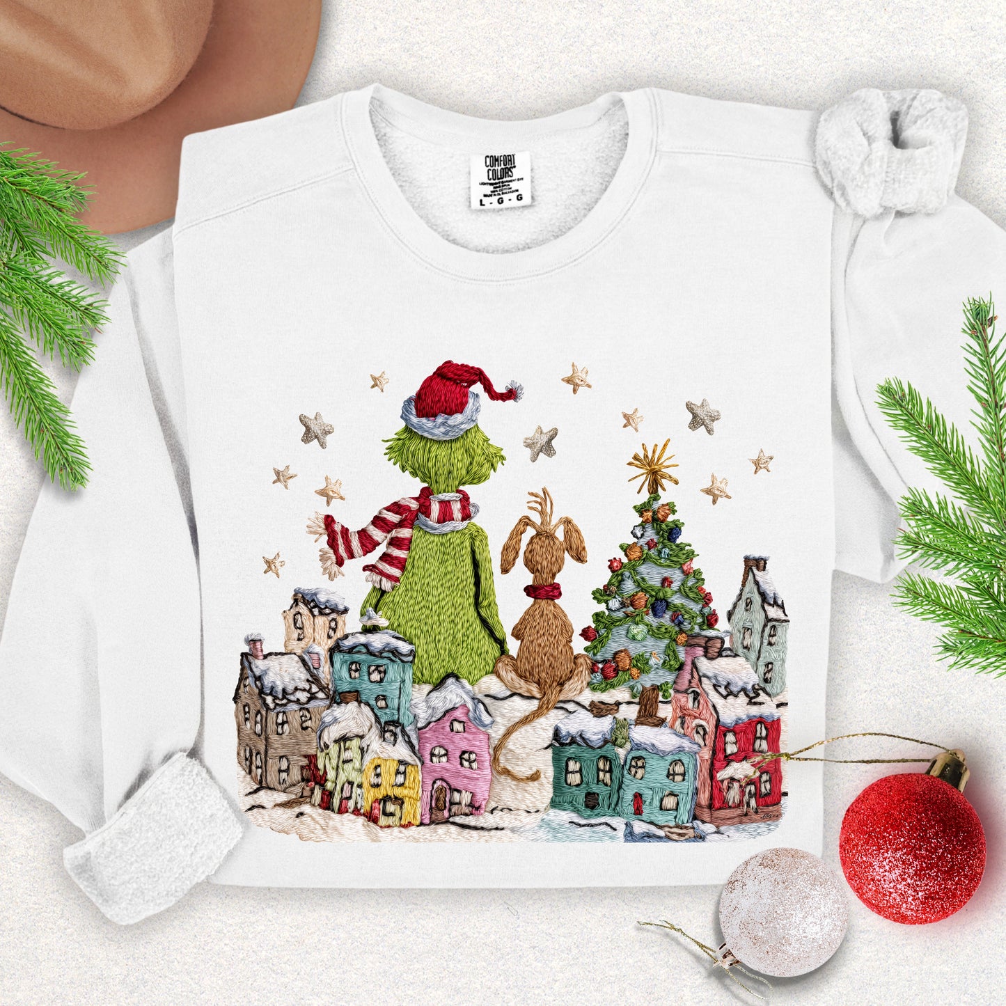 Faux Yarn Christmas Village Lightweight Sweatshirt