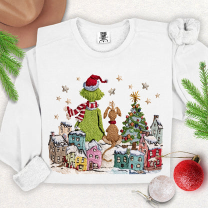 Faux Yarn Christmas Village Lightweight Sweatshirt