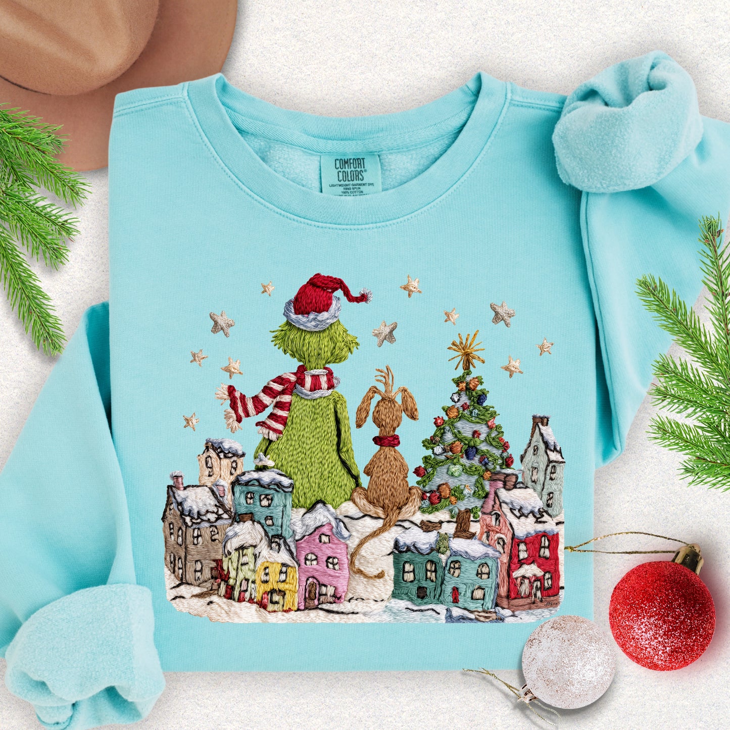 Faux Yarn Christmas Village Lightweight Sweatshirt