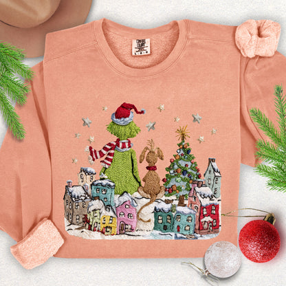 Faux Yarn Christmas Village Lightweight Sweatshirt