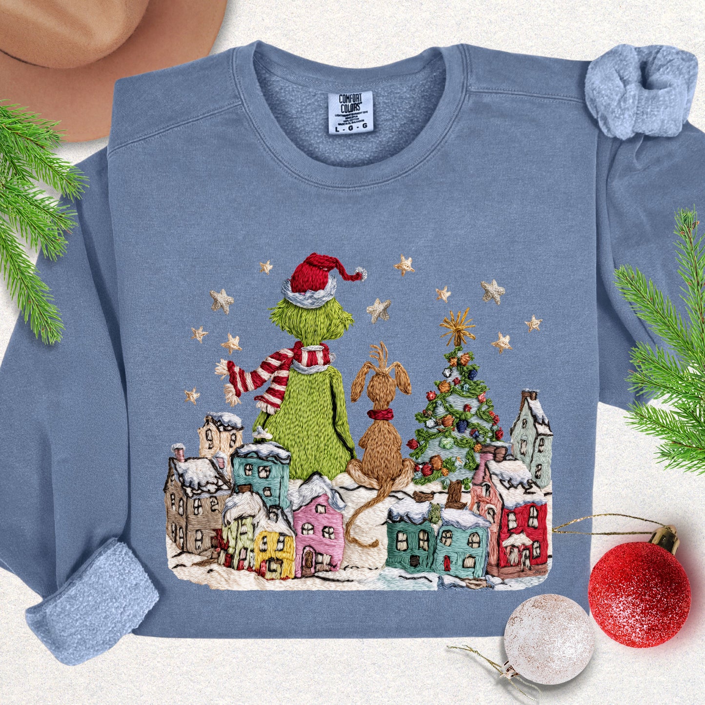 Faux Yarn Christmas Village Lightweight Sweatshirt