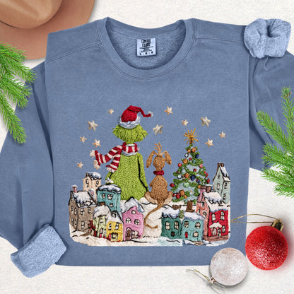 Faux Yarn Christmas Village Lightweight Sweatshirt
