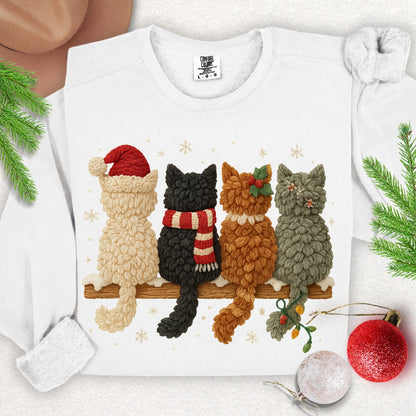 Faux Yarn Christmas Meow Crew Lightweight Sweatshirt