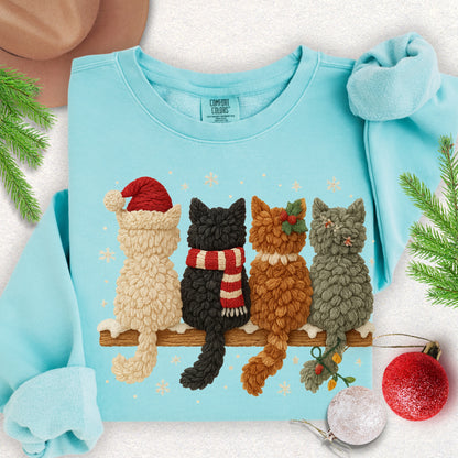 Faux Yarn Christmas Meow Crew Lightweight Sweatshirt