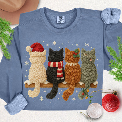 Faux Yarn Christmas Meow Crew Lightweight Sweatshirt