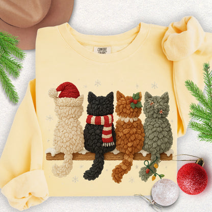 Faux Yarn Christmas Meow Crew Lightweight Sweatshirt