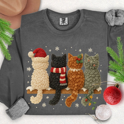 Faux Yarn Christmas Meow Crew Lightweight Sweatshirt