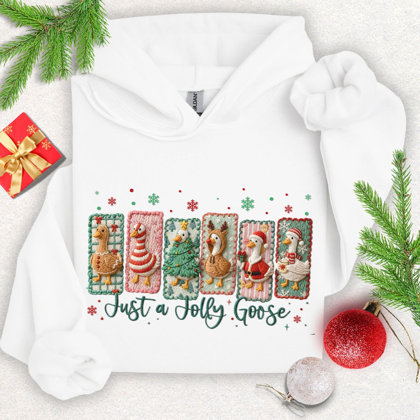 Faux Yarn Jolly Goose Hooded Sweatshirt