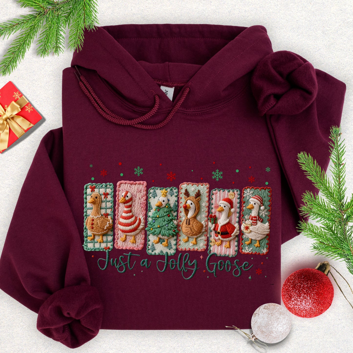 Faux Yarn Jolly Goose Hooded Sweatshirt