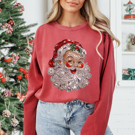 Faux Jewel Mosaic Santa Lightweight Sweatshirt