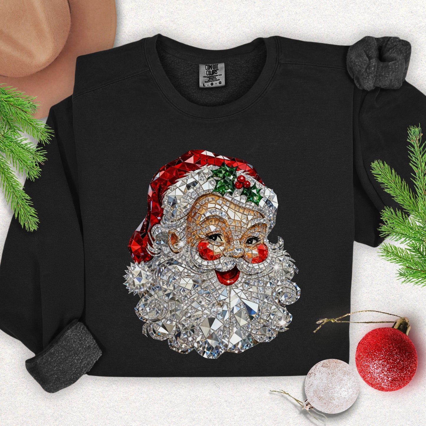 Faux Jewel Mosaic Santa Lightweight Sweatshirt