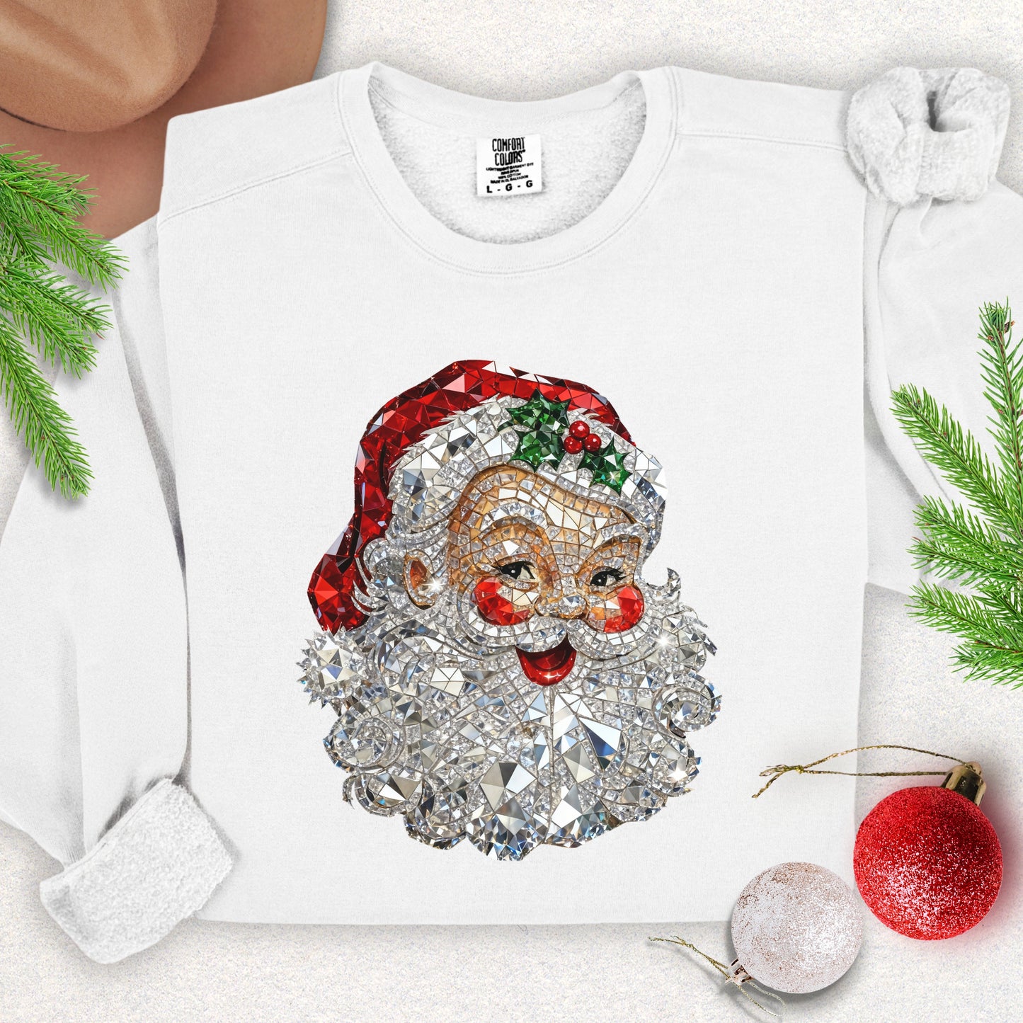 Faux Jewel Mosaic Santa Lightweight Sweatshirt