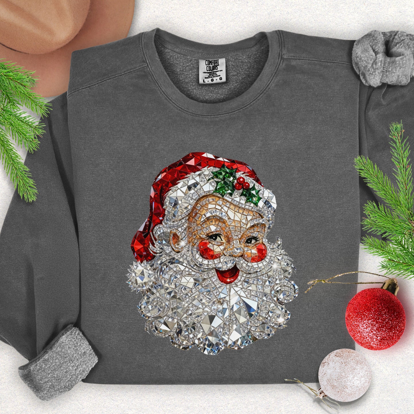 Faux Jewel Mosaic Santa Lightweight Sweatshirt