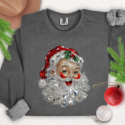 Faux Jewel Mosaic Santa Lightweight Sweatshirt