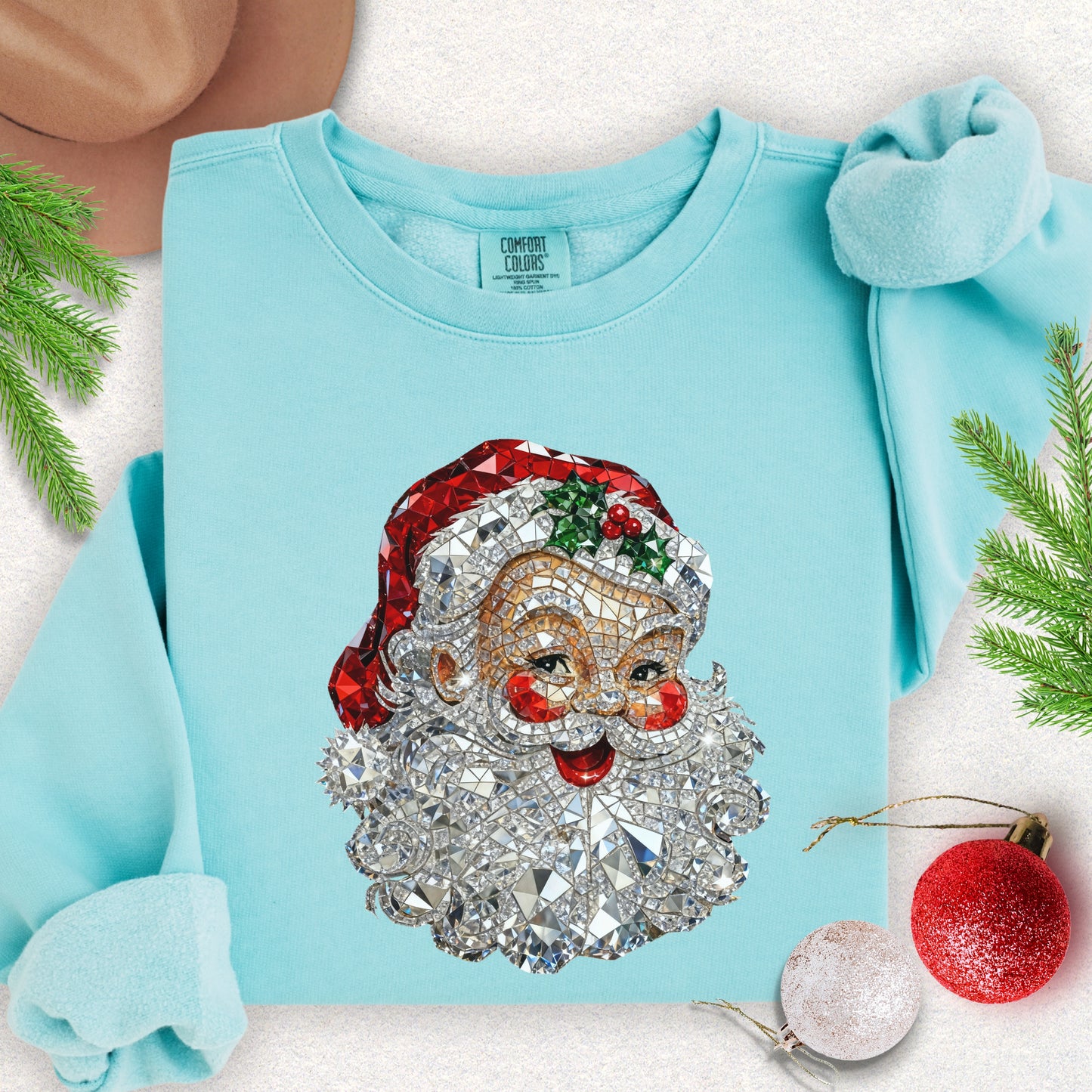 Faux Jewel Mosaic Santa Lightweight Sweatshirt