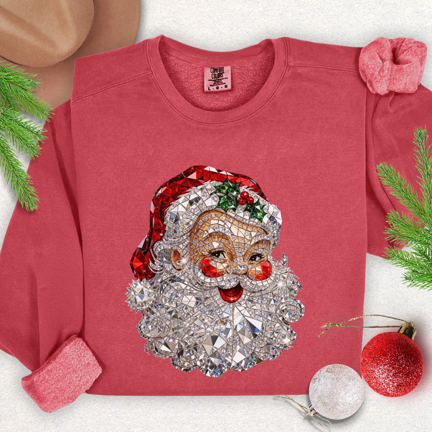 Faux Jewel Mosaic Santa Lightweight Sweatshirt