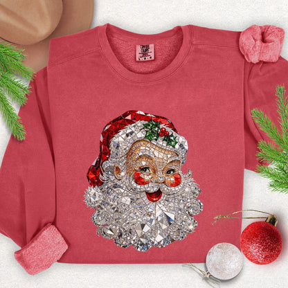 Faux Jewel Mosaic Santa Lightweight Sweatshirt