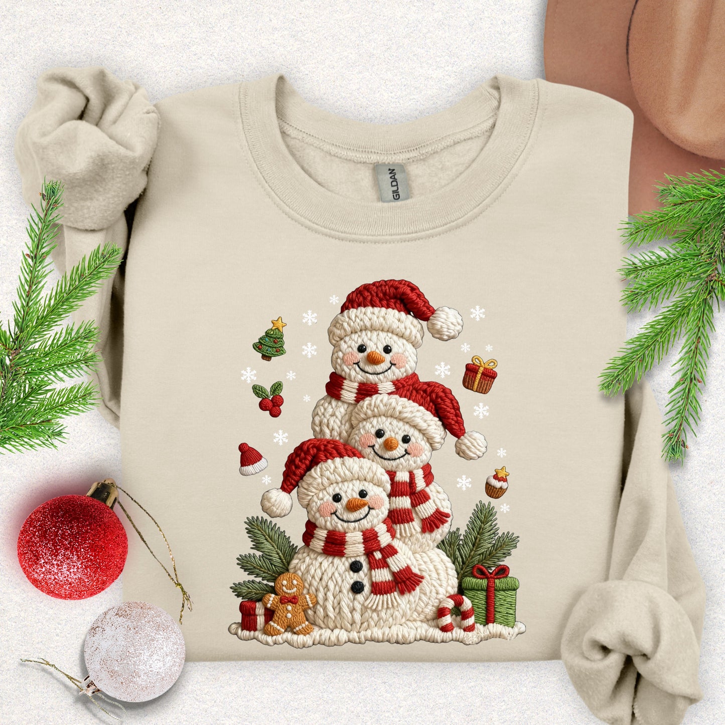 Faux Knit Snowman Stack Sweatshirt