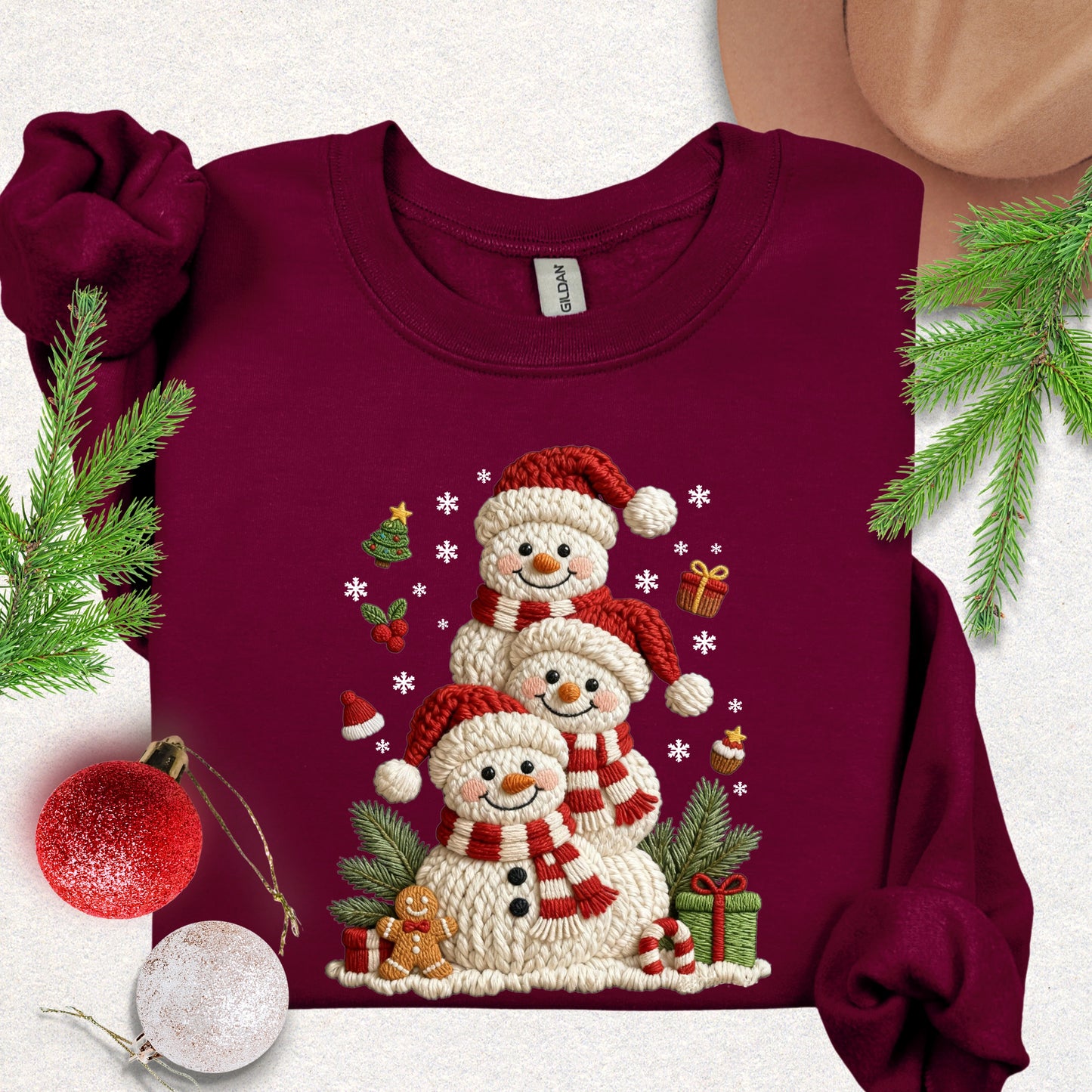 Faux Knit Snowman Stack Sweatshirt