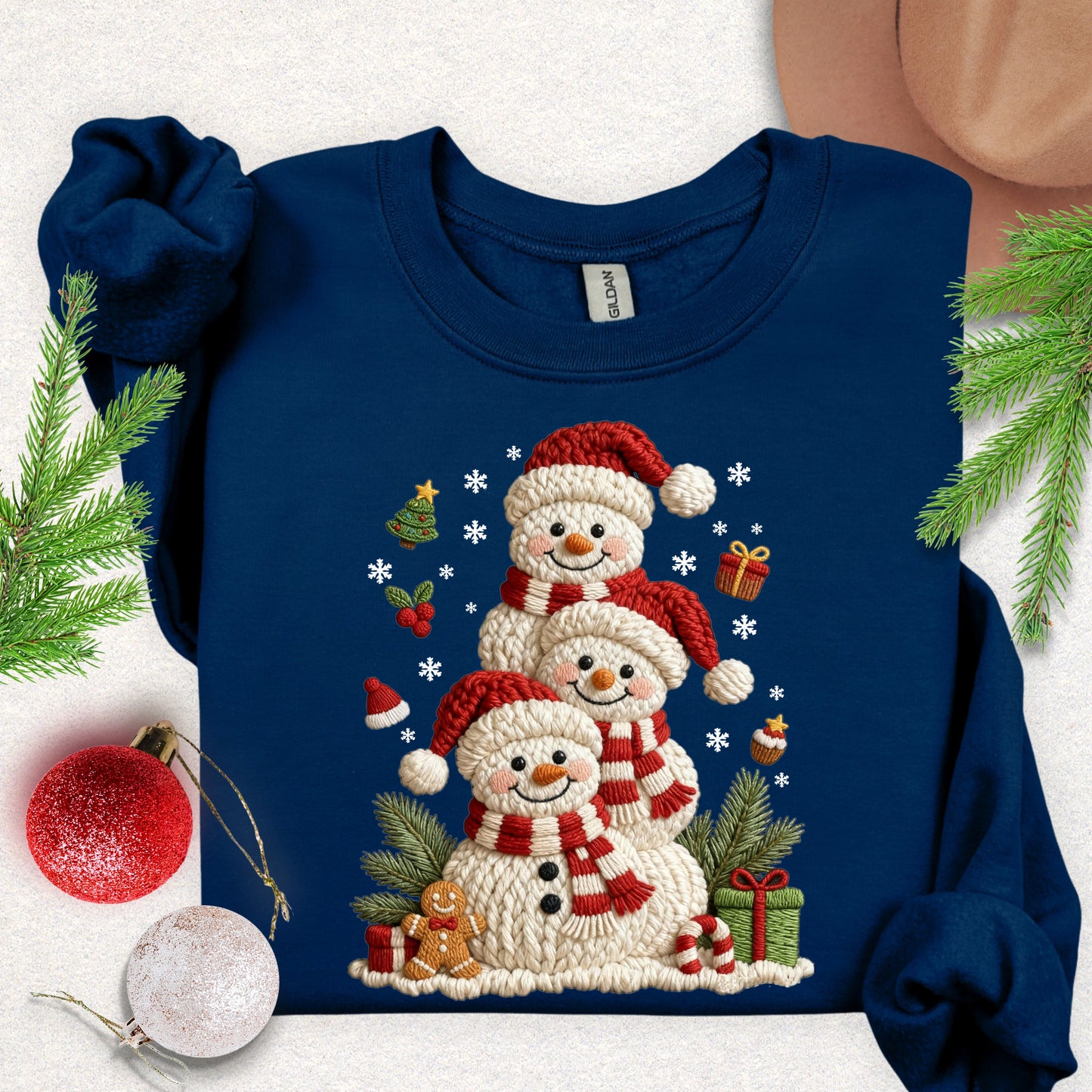 Faux Knit Snowman Stack Sweatshirt